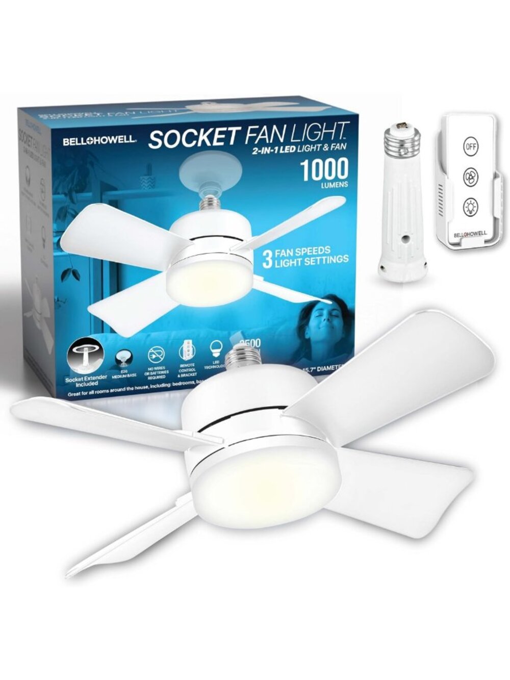 15.4” Remote Control Ceiling Fan with Light & Socket Breeze - Modern Home Decor